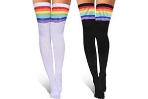Syhood 2 Pairs Women Rainbow Knee High Socks over the Knee Girl Long Striped Thigh High Socks for Pride Festival Costume
