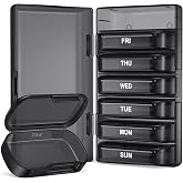 PULIV Weekly Pill Organizer with Large Capacity, Dual Protection (Black) | Pill Box 7 Day, Arthritis Friendly Pill Case Easy to Open, Medicine Organizer for Vitamins, Medication, Fish Oils, Supplement