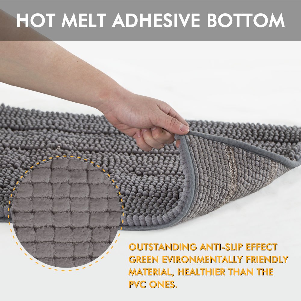 Cloud Mountain Non-Slip Microfiber Bath Rugs Chenille Floor Mat Ultra Soft Washable Bathroom Fast Water Absorbent Bedroom Area Rugs Gray