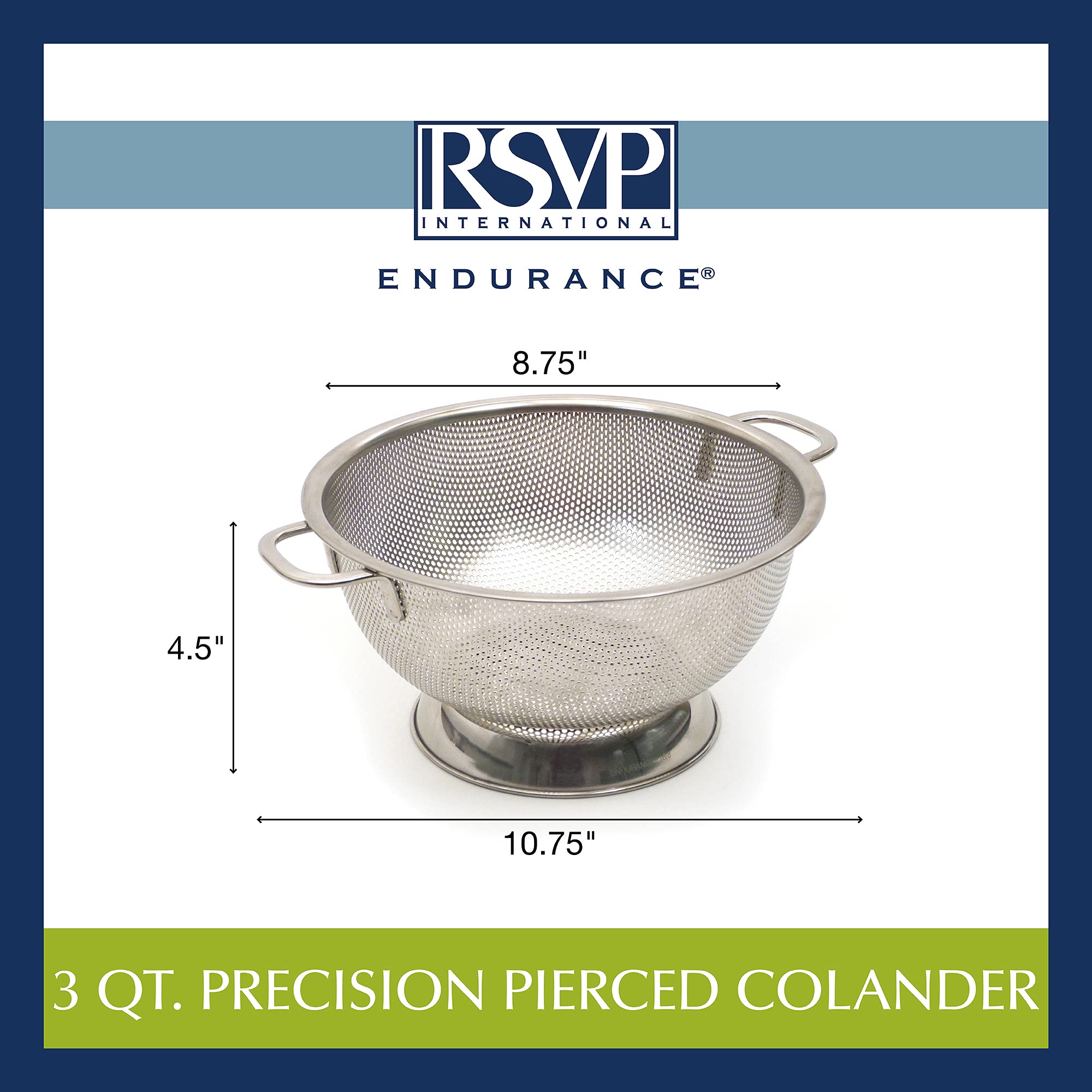 RSVP 3 QT Colander/Strainer Salad Vegetable Washer Pasta Drainer Stainless Steel