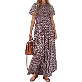 PRETTYGARDEN Women's 2026 Spring Casual Flutter Short Sleeve Boho Floral Maxi Dress Crew Neck Smocked Tiered Long Dresses
