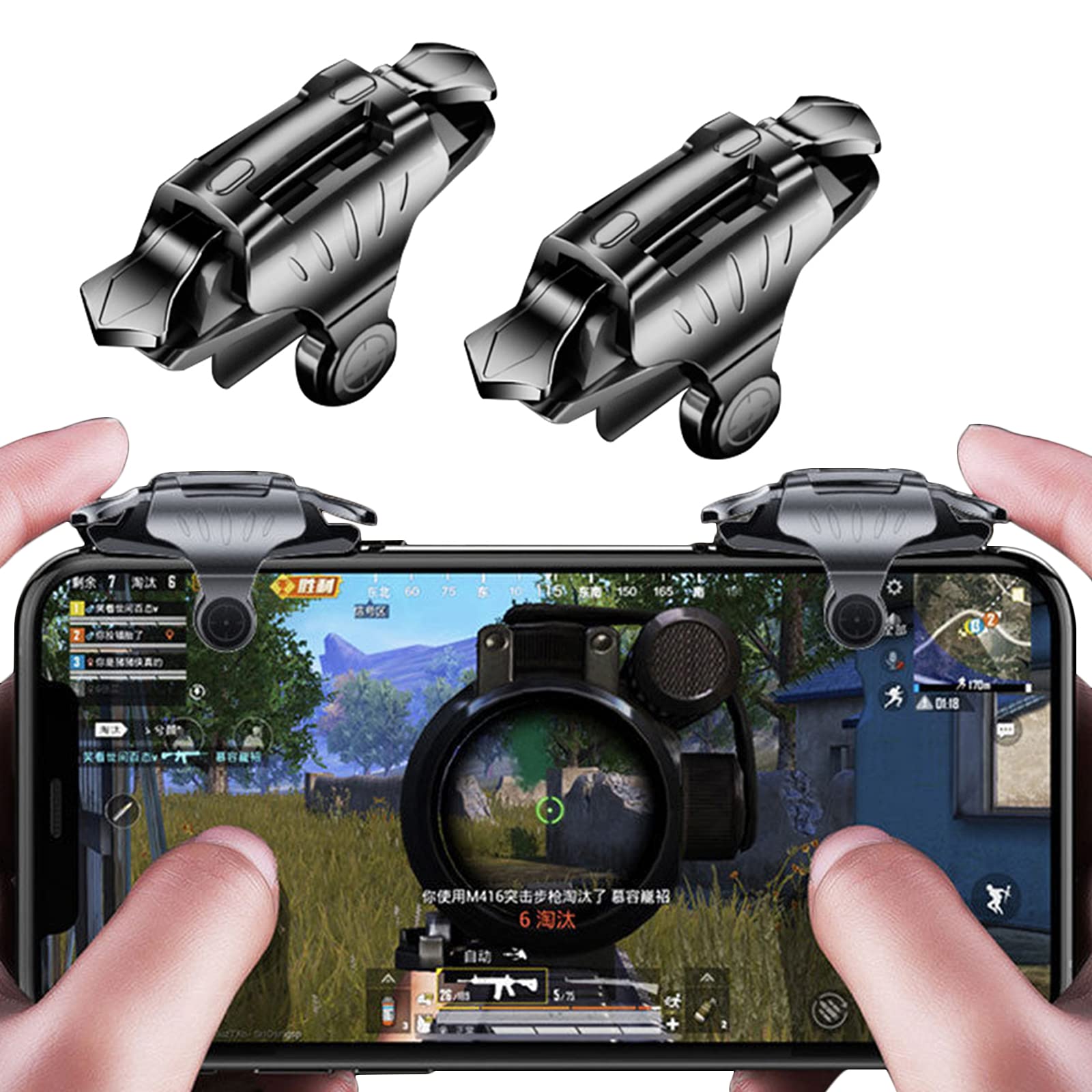 Olymajy Mobile Game Triggers,[Upgraded] Mobile Controller Aim Keys Trigger With L1R1Mechanical Black Axis Button Design Trigger Sensitive Shoot and Aim Button for PUBG/Knives Out/Rules of Survival