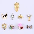 18pcs Gold Crown 3D Nail Art Decoration Crystal Gems Metal Bulldog Charms Jewelry Pendant Chain Mix Designs