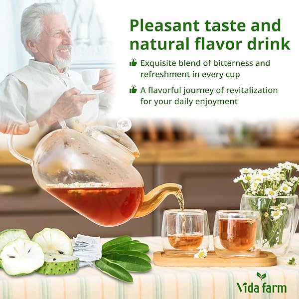 VIDA FARM 50 PREMIUM SOURSOP TEA BAGS, 100% NATURAL PURE SOURSOP LEAVES, PLEASANT TASTE, NATURAL FLAVOR, CAFFEINE FREE, HOJAS DE GUANABANA PARA TE, DRIED GRAVIOLA LEAVES GUYABANO TEA