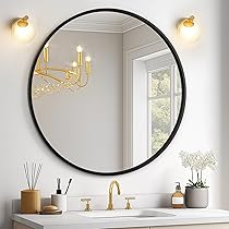 USHOWER Black Round Mirror for Over Sink 24-inch, Circle Bathroom