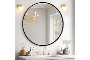 USHOWER Black Round Mirror for Over Sink 24-inch, Circle Bathroom Mirror, Metal Frame Vanity Mirror, Modern Wall Mirror for Entryway Living Room