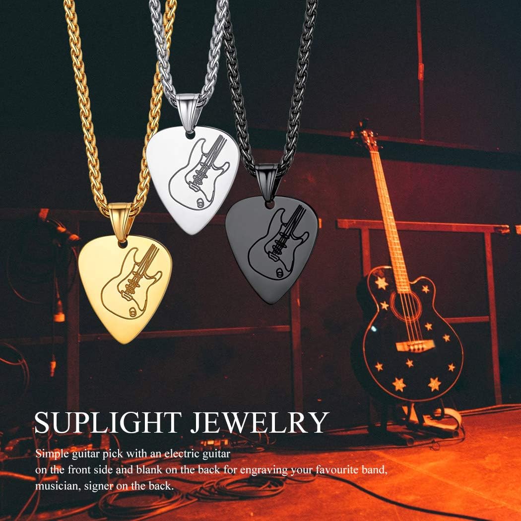Suplight Mens Pendants Silver Guitar Pick Necklace for Husband Men Stainless Steel Guitar Music Lover Jewellery - Image 4