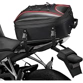 ZZM Motorcycle Tail Bag, 22L-34L Expandable Waterproof Motorcycle Rear Seat Bag with Rain Cover, Dual Use Helmet Bags Storage Backpack for Motorbike Weekender Travel (Jet Black)