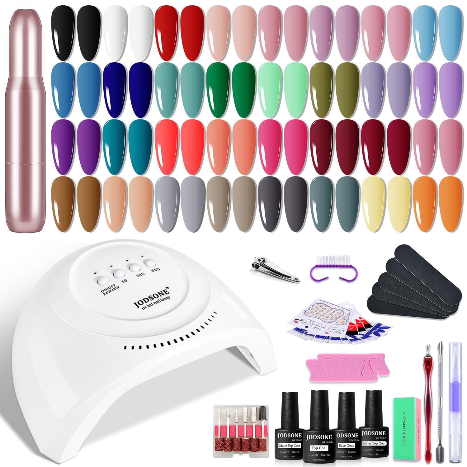 JODSONE 36 Pieces Gel Nail Polish Set U V Light Nail Drill Beginner Set Glossy Surface Easy To Apply Matte Texture All-In-One Manicure Kit