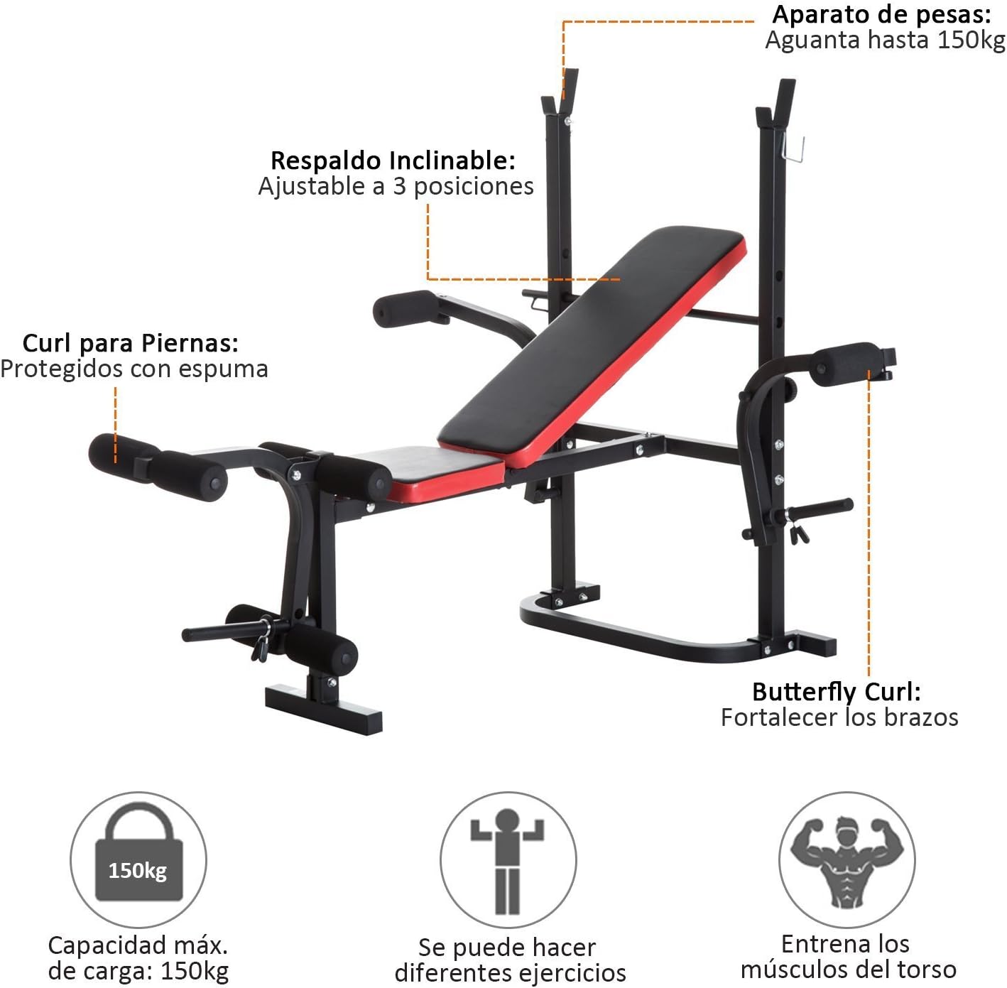 Deportes y aire libre Homcom Banco de Pesas Multifuncional Tipo Banco