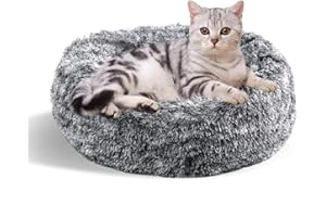 Aurako Cat Bed Dog Bed Round Cushion Pet Bed Mat Ultra Soft Plush Donut Sofa Comfortable Pillow Machine Washable Pet Cuddle Beds for Kitten Small Medium Large Dogs Cats 16" Black and White