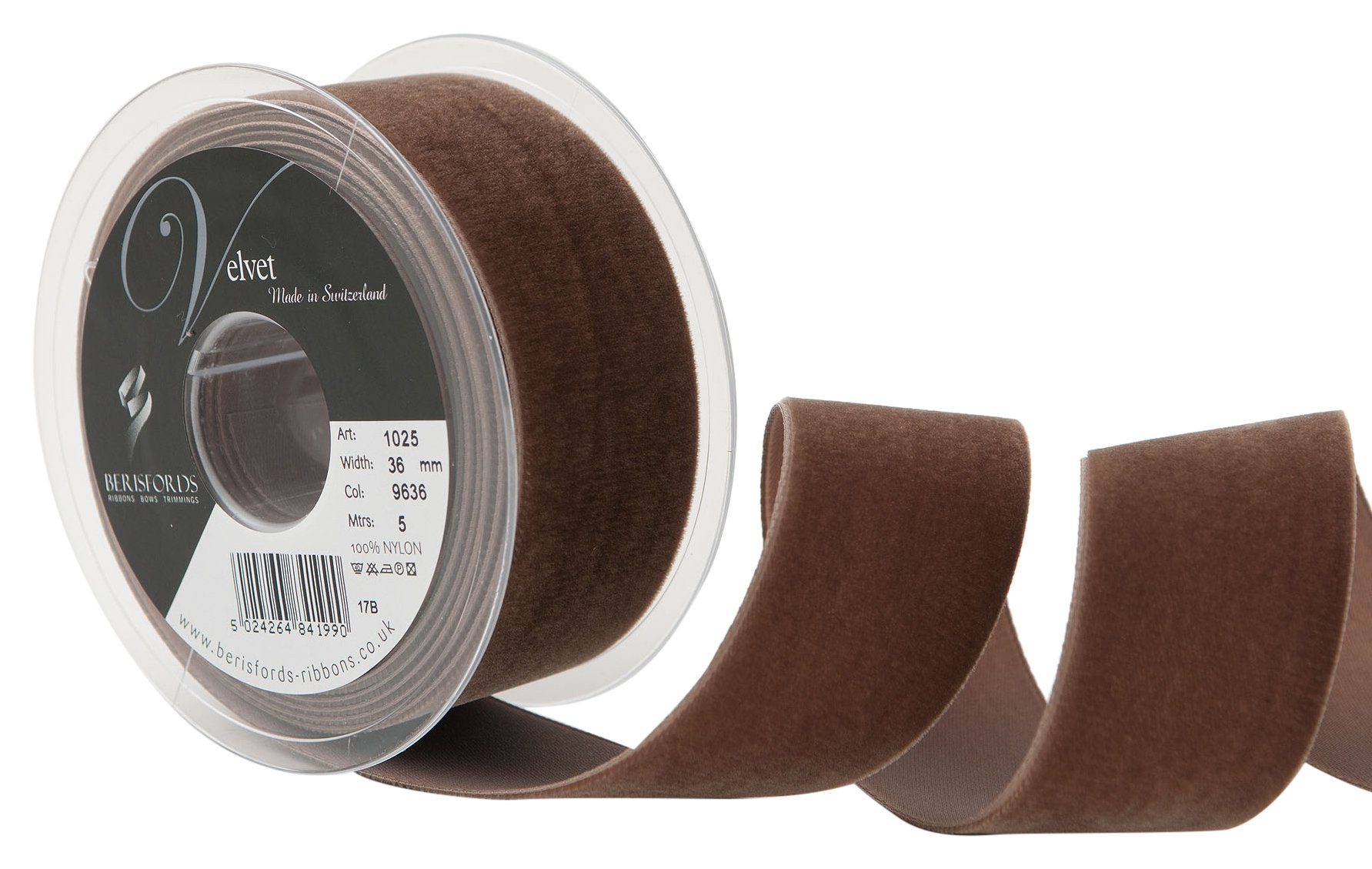 Berisfords Velvet Ribbon, Cafe, 10.2 x 4.5 x 10.2 cm