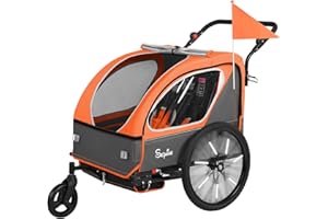 Sepnine Kids Bike Trailer, 2 in1 Canopy Carrier Converts to Pushcart Suitable for 1 to 2 Toddlers, Kids, Quick Attach to Bike, Foldable, with 5-Point Harness and Storage Bags
