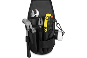 KENOBE 5-Pockets Tool Pouch, Black Tool Pouch Organization, Heavy-Duty Electrician Tool Pouches for Electrician, Carpenter, Construction, Technician, Side Belt Pouch, Small Electrician Holster