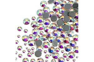 Dowarm 2400 Pieces Mixed Size Hotfix Crystal AB Rhinestones, Hot Fix AB Stones Crystals for Crafts Clothes, Flatback Glass Crystal Rhinestone Gems for Decoration SS6 SS10 SS16 SS20 SS30