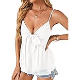 LYANER Women's Sexy Deep V Neck Spaghetti Strap Tie Front Sleeveless Peplum Cami Top