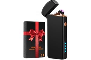 Coquimbo Christmas Stocking Stuffers White Elephant Gifts for Adults Men Him, Electric Lighter USB Rechargeable Windproof Flameless Dual Arc Plasma Lighter for Candle Fireplace (Black)