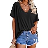 Tankaneo Womens Oversized Tshirts V Neck Short Sleeve Tops Summer Casual Loose Fit Tunic Tee Shirts