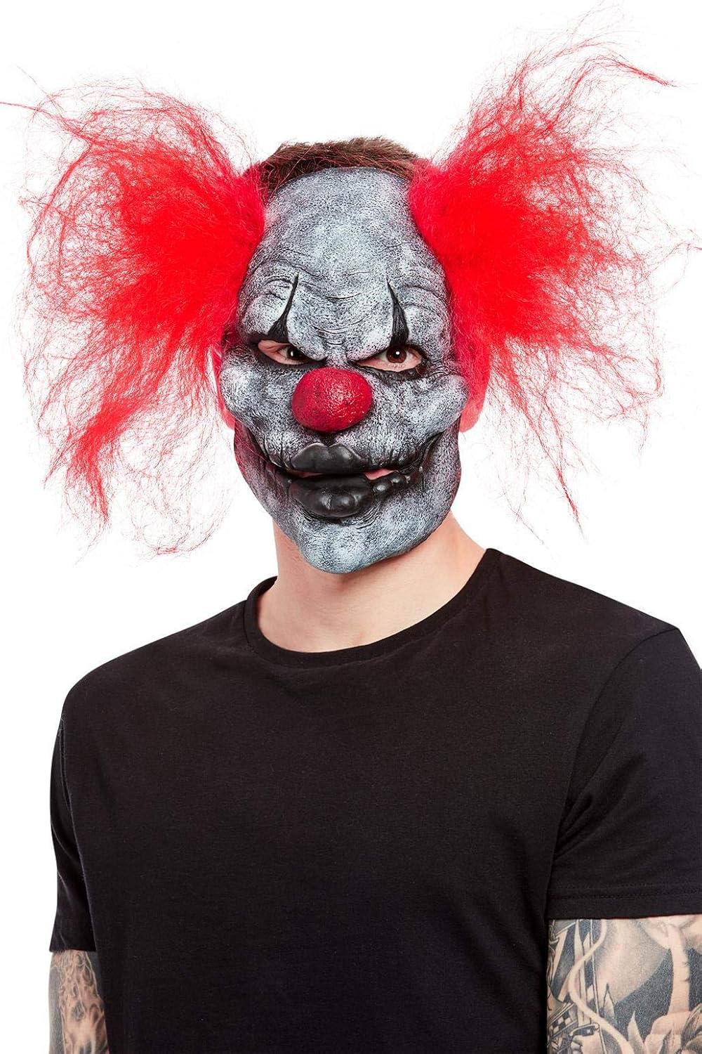 Smiffys Dark Clown Mask, Latex with Hair, Halloween Fancy Dress Accessory, Clown Dress Up Masks