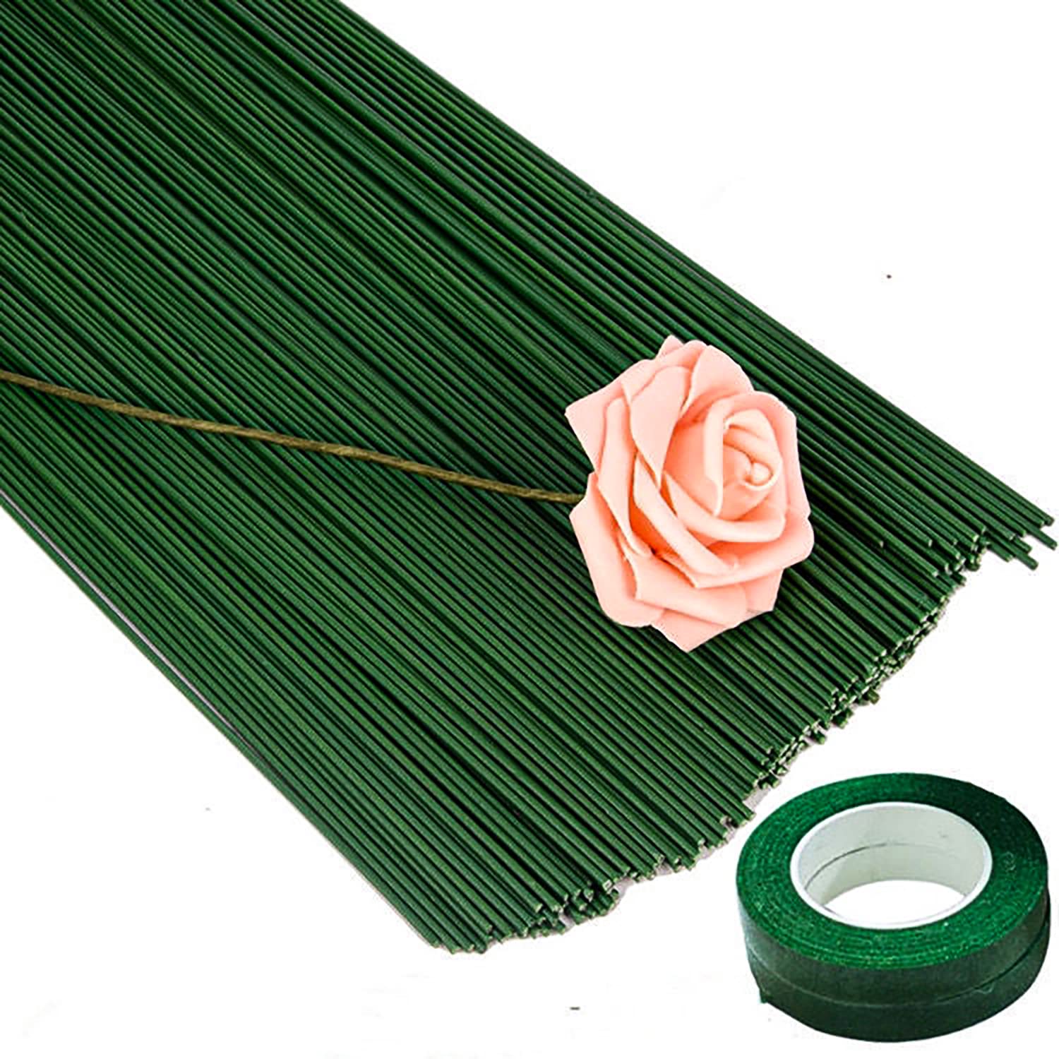 Florist Wire Green Florists Thick Stub Stem Floristry Cut Wire Floral Plant Stakes 16" - 100 Pcs Artificial Flower Handmade DIY Craft (100PCS)