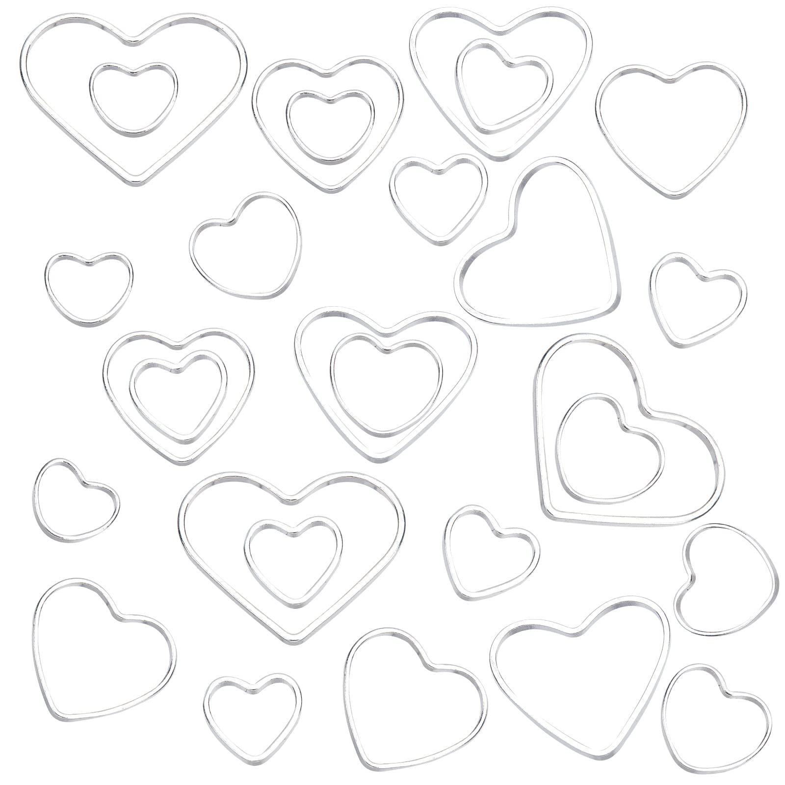 PH PandaHall 60pcs 925 Sterling Silver Plated Heart Frame Jewelry Charms, 6 Size Brass Hollow Connector Heart Bezel Pendants for Bracelet Necklace Earring Jewelry Making Valentine's Day