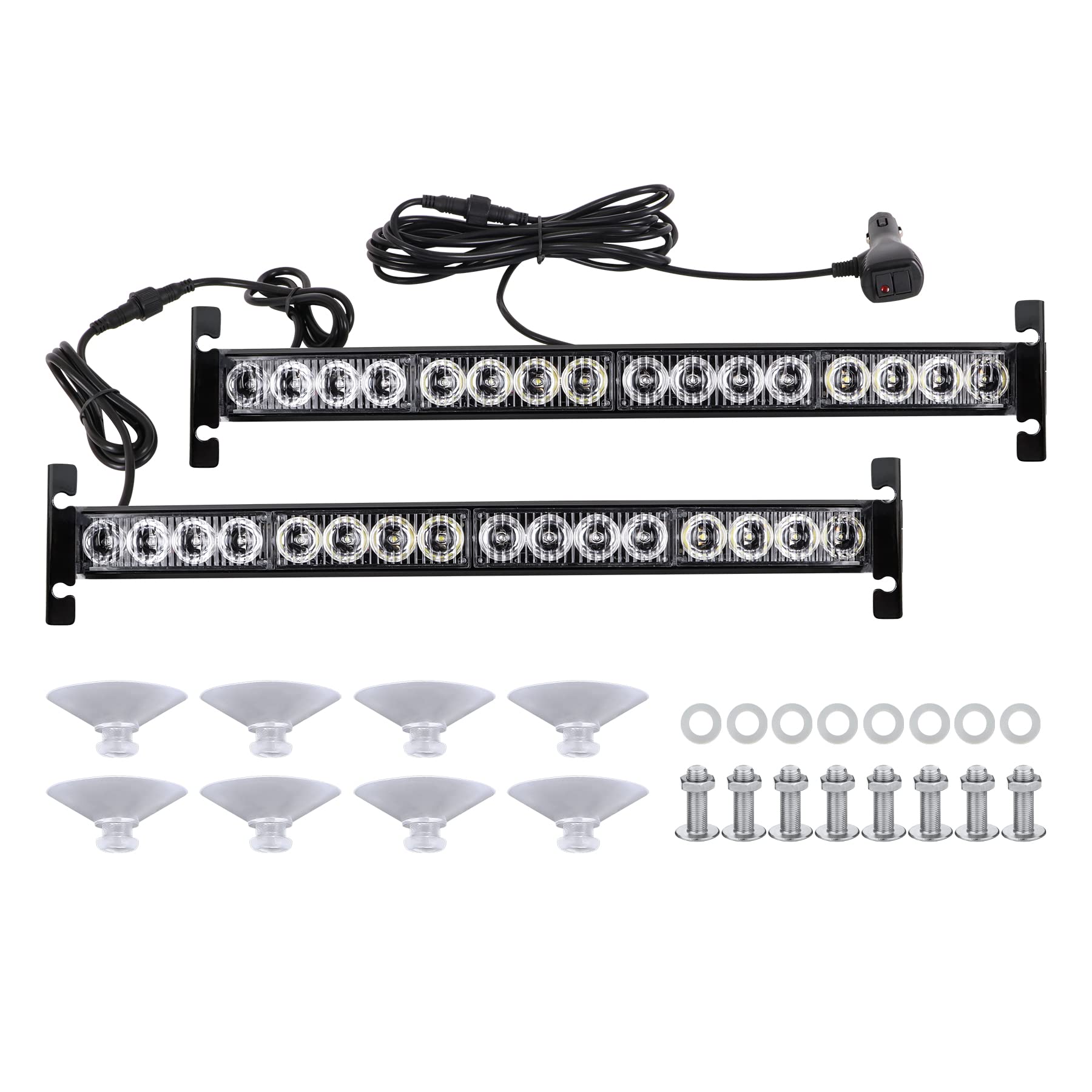 Upgrade 2 in 1 Police Strobe Lights Bar for Vehicles Trucks 23 Flash Patterns 17inch 32 LEDs Red and Blue Emergency Hazard Warning Light with Cigar Lighter 2 Install Methods