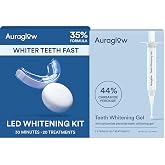 Auraglow Teeth Whitening Kit with LED Light &amp; Extra Strength 44% Carbamide Peroxide Teeth Whitening Gel Refill, 30+ Treatments, Whiten Up to 10 Shades