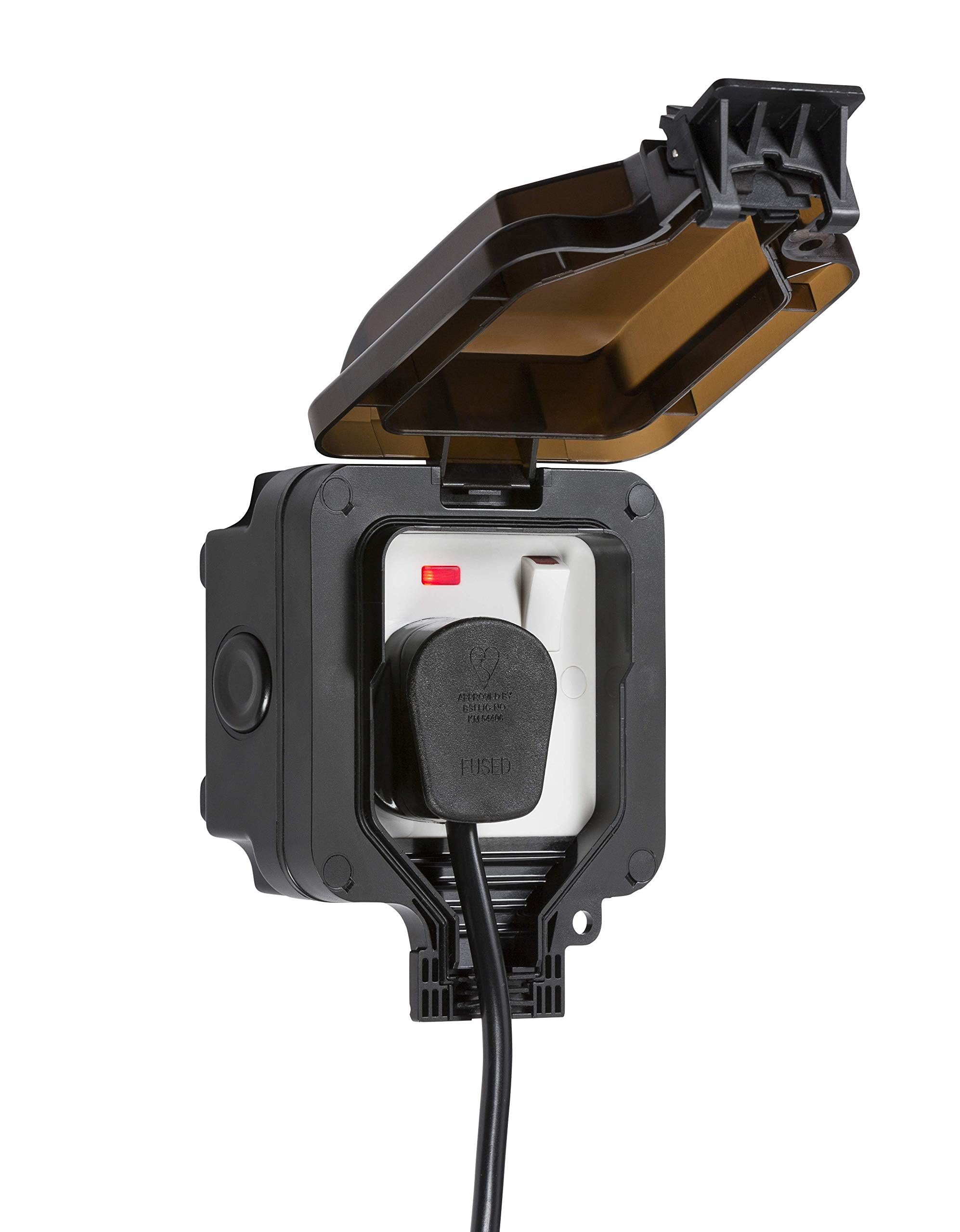 Knightsbridge OP7N Outdoor Weatherproof Single fuse switch with Neon, Black, 153 mm*110 mm*84 mm