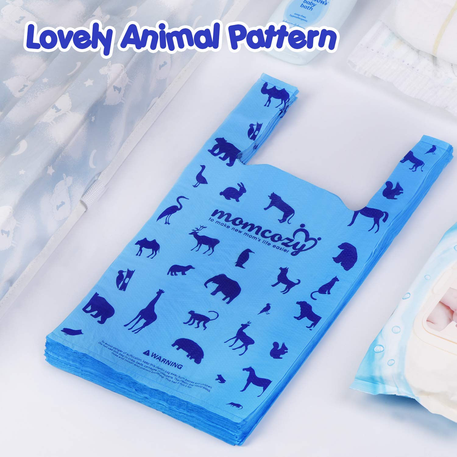 Momcozy Diaper Disposable Bags, Poop Bags with Tie Handle, Durable and Unscented Portable