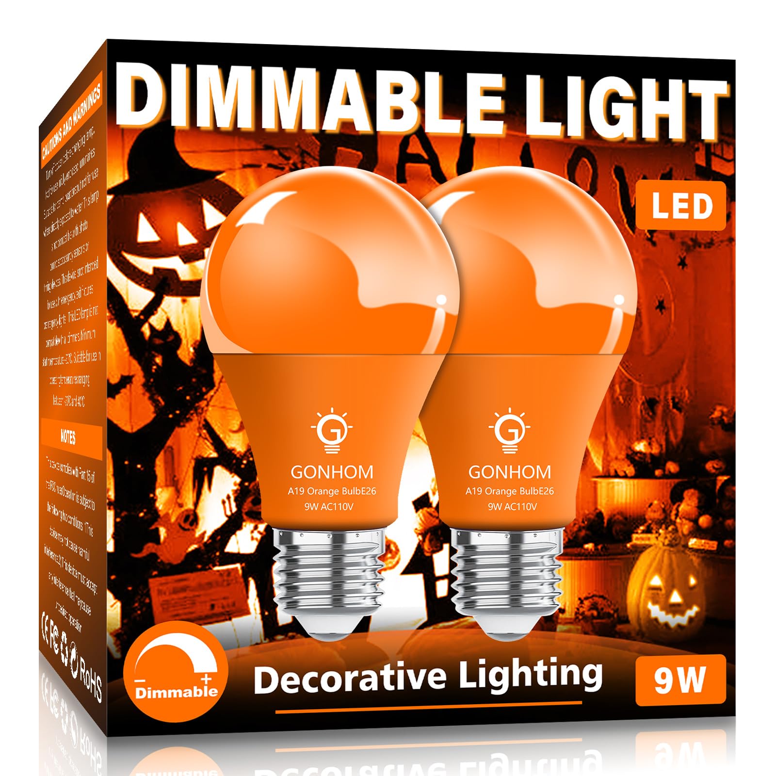 Gonhom 2 Pack A19 LED Orange Light Bulb,9 Watt