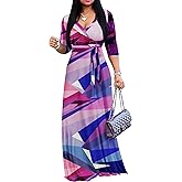 FANDEE Plus Size Maxi Dress for Women Casual Summer Sundress V-Neck 3/4 Sleeve