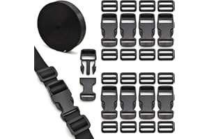 MELORDY 1 inch Buckles Straps Set with 10 Yards Nylon Webbing Strap,10 pcs Quick Side Release Plastic Buckle, 20 pcs Tri-glide Slide Clip for Luggage Strap, Backpack Replacement (Black)