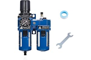 ATINY 1/2" NPT Air Filter Regulator Lubricator Combo with Pressure Gauge,Air Regulator and Water Separator 5 Micron Brass Filter Cartridge, Semi-Auto Drain, Metal Bracket-Blue