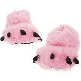 Fuzzy Bear Feet Slippers Womens & Mens, Funny Indoor House Shoes, Animal Stocking Stuffer, Gift Holiday Christmas Hanukkah Pink