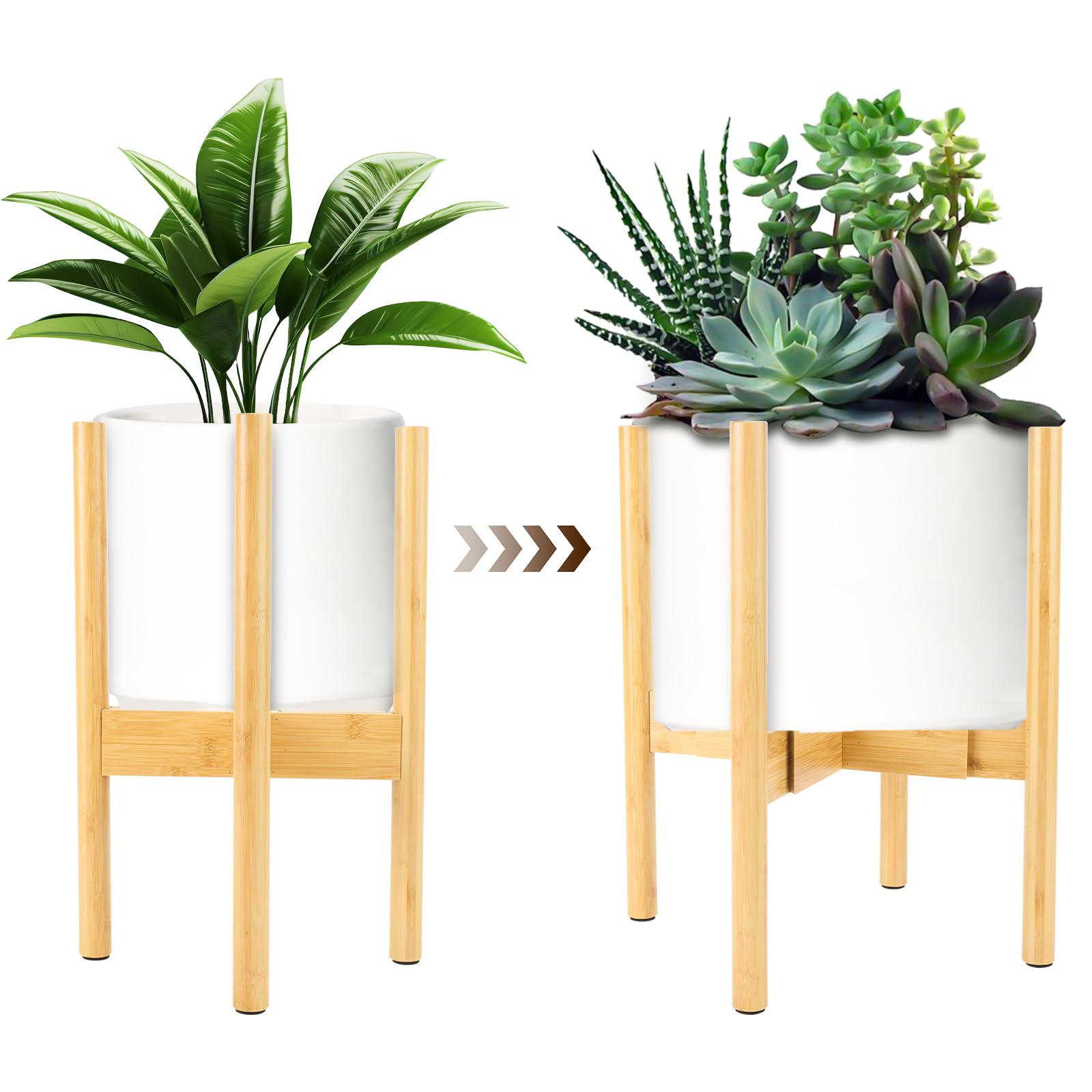 Photo 1 of UYEENGY Indoor Plant Stand - Corner Bamboo Plant Stand for Small Spaces, Adjustable 8 to 12 Inches, Natural Floor Standing Pot Holder (Plant Not Included) (Natural)