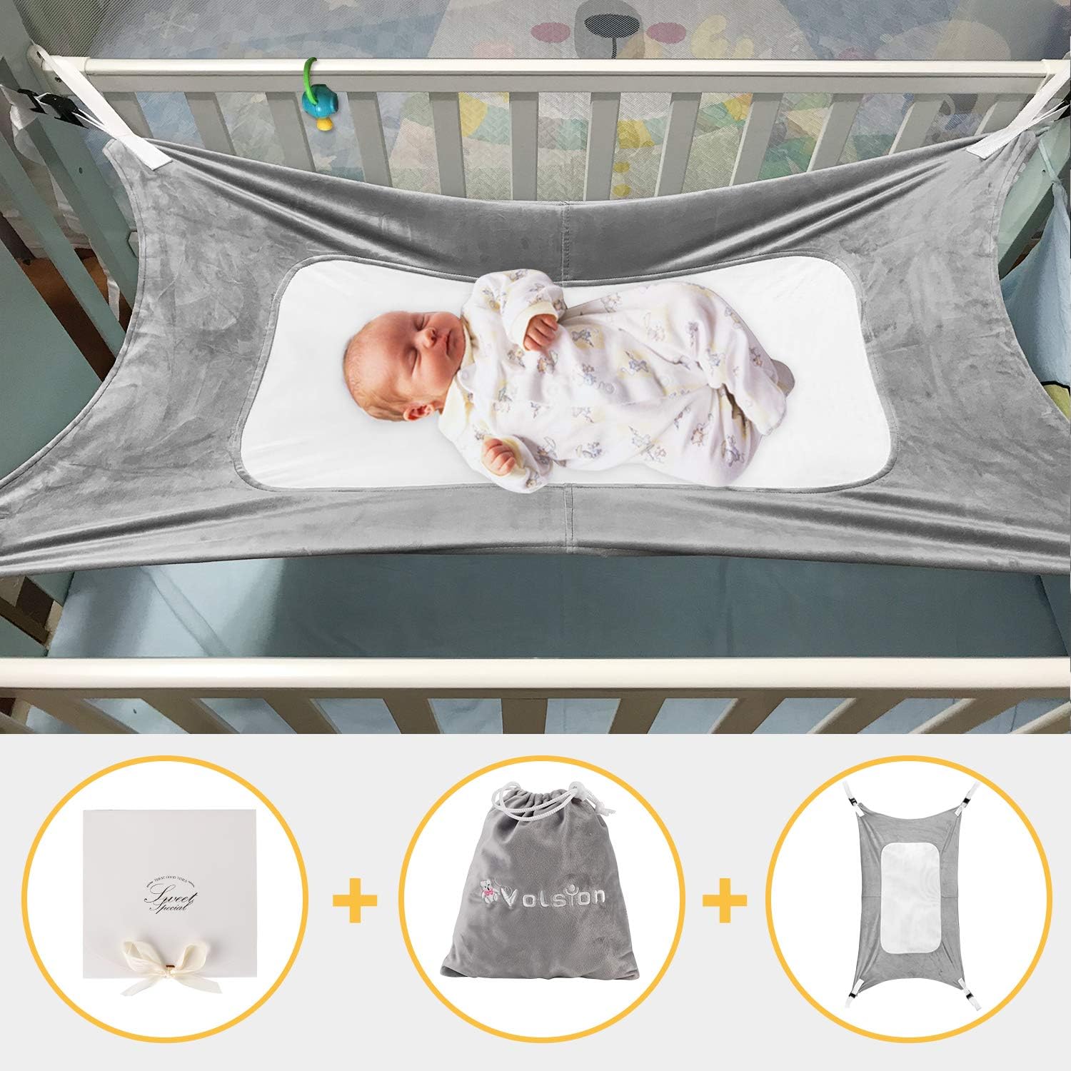 Baby Hammock for Crib, Mimics Womb, Bassinet Hammock Bed, Three-Layer Breathable Supportive Mesh, Upgraded Safety Measures Infant Nursery Bed with Portable Gift Box for Newborn Baby Shower Gift