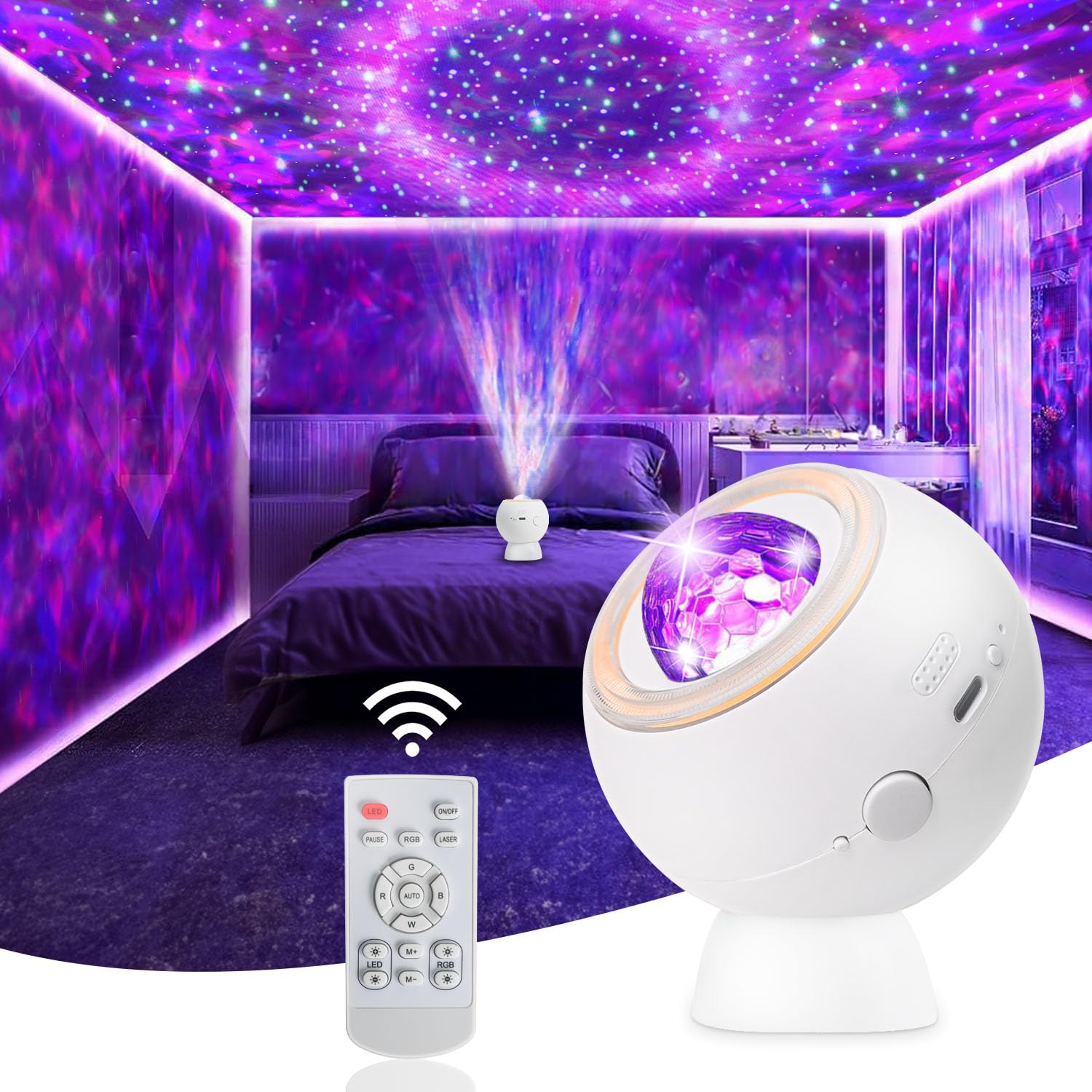 Photo 1 of Jefedana Mini Portable Galaxy Projector with Breathing Stars, Dynamic Nebula, Night Light Mode, Rechargeable Star Projector with Removable Base, Auto Spinning with Low Noise, Multicolor Light Effect