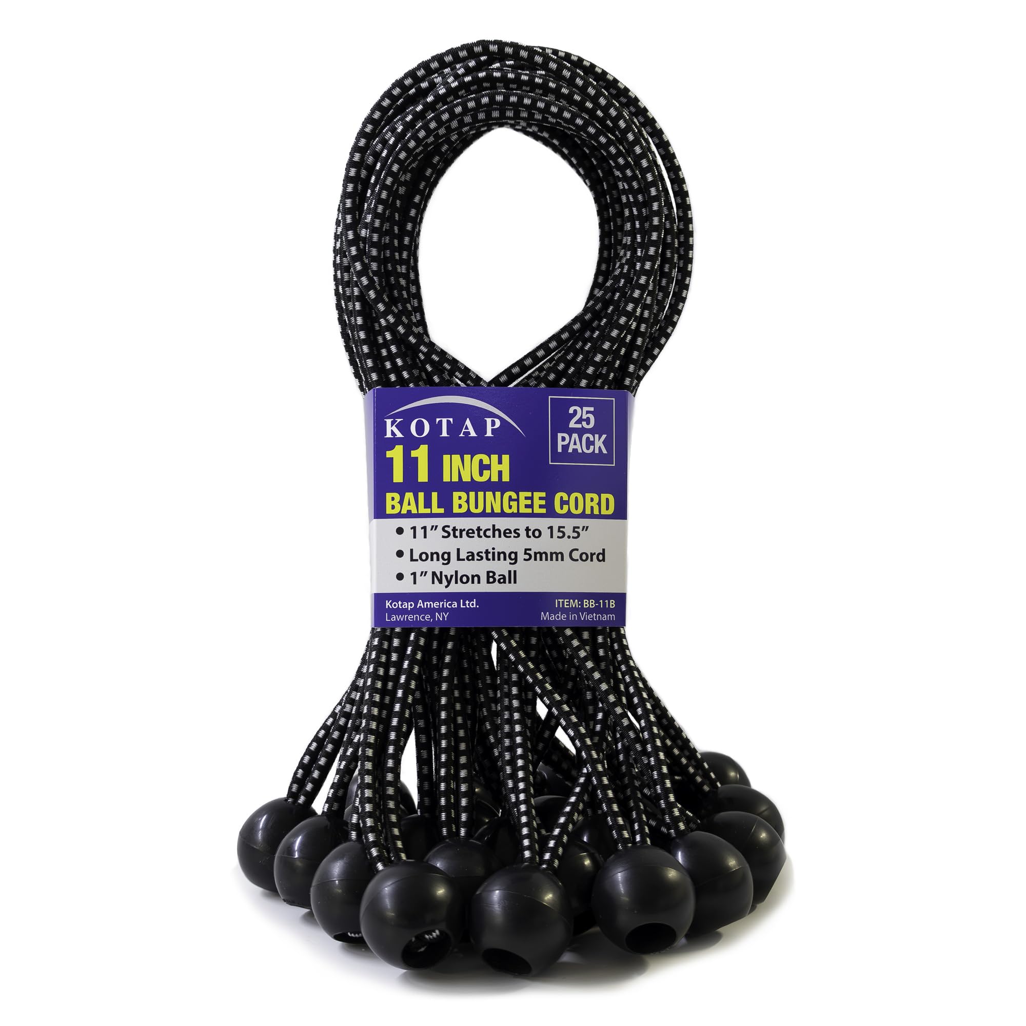Kotap BB-11B Ball Bungee, 11-Inch, Black, 25-Piece by Kotap