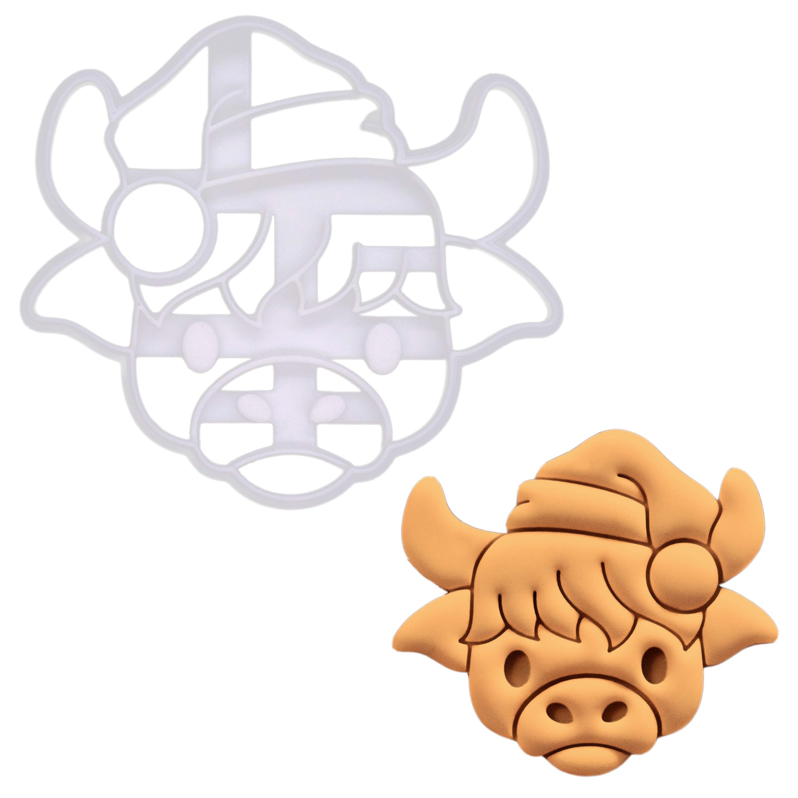 BAKERLOGY Xmas Highland Cow Face Cookie Cutter - Detailed Biscuit Cutter Design for Baking and Crafts, Ideal on Fondant, Dough, Clay
