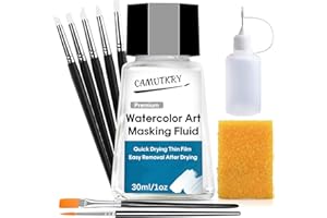 CAMUTKRY Watercolor Masking Fluid, Liquid Masking for Painting Watercolor Accessories with Silicone Pen Cleaning Brush Retouching and Covering for Painting and Various Art Projects Supplies,White 30ml