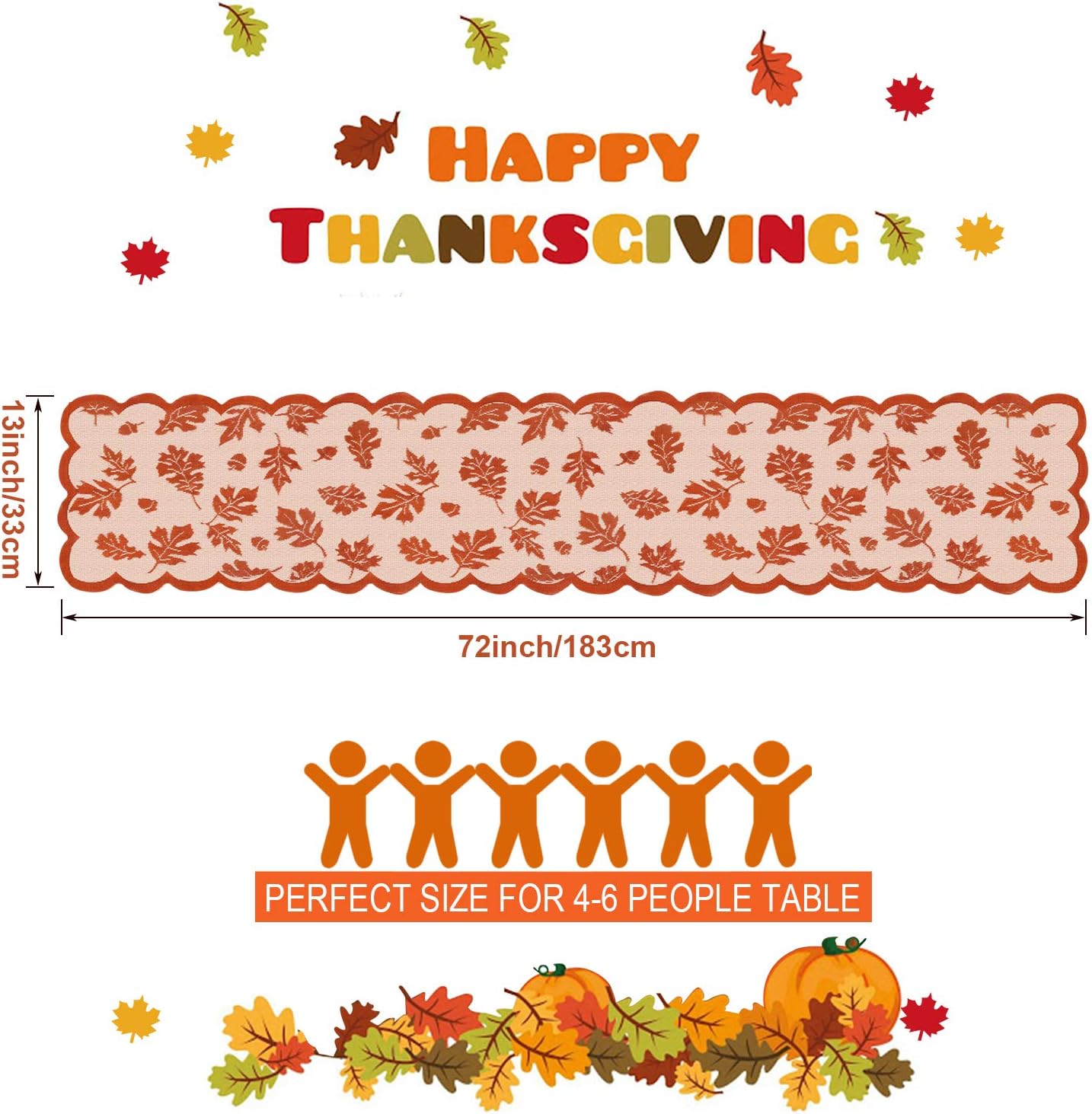 Thanksgiving Table Runner with Maple Leaves, 2 Pack Fall Harvest Lace Dinner Table Decorations for Thanksgiving Party and Daily Use-Coffee Table,Outdoor Patio Table,Dessert Table etc,13 X 72 Inch…: Home & Kitchen