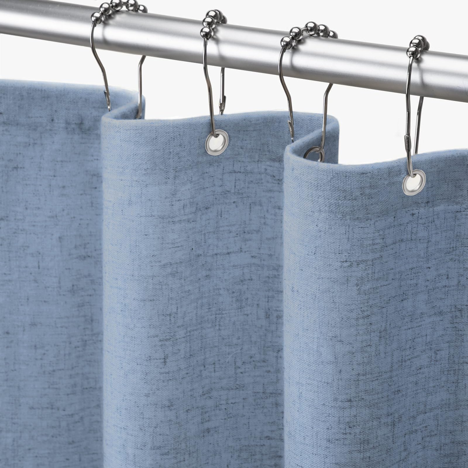 XOGUIBO Linen Shower Curtain Blue Grey, Fabric Boho Farmhouse Shower Curtains for Bathroom Cotton Natural Cloth Liner Set 72" W x 72" L