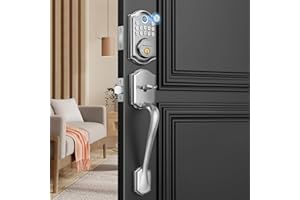 AkaGear Keyless Entry Door Lock with Handle Set- Fingerprint Door Lock, Electronic Keypad Deadbolt, Smart Lock for Front Door, Auto-Lock & One Touch Locking, Easy Installation - Satin Nickel
