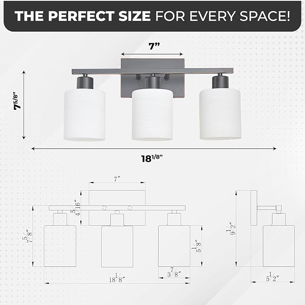 THE DOOR BULL MODERN BATHROOM VANITY LIGHT, MILKY WHITE GLASS SHADES, WALL SCONCE FOR BEDROOM & LIVING ROOM, E26 SOCKET, OVER MIRROR LIGHTING FIXTURE (OIL RUBBED BRONZE, 3 LIGHTS)