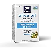 Kiss My Face Olive Oil Fragrance Free Bar Soap, Moisturizing Bar Soap - Cruelty Free Vegan Soap - Palm Oil Free, Natural Olive Oil Soap, 8oz