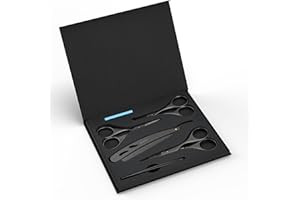 Suvorna Premium Beard & Mustache Set with Beard scissors for men, Straight Razor with blades- Facial Hair/Nose/Eyebrow Scissors - Slant Tweezers (6 Pcs Black)