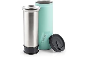 EcoVessel Travel French Press, Portable Coffee Maker, Stainless Steel Insulated Coffee Press, Reusable Single Serve Bottle for On-The-Go Use, 14oz (Mint)