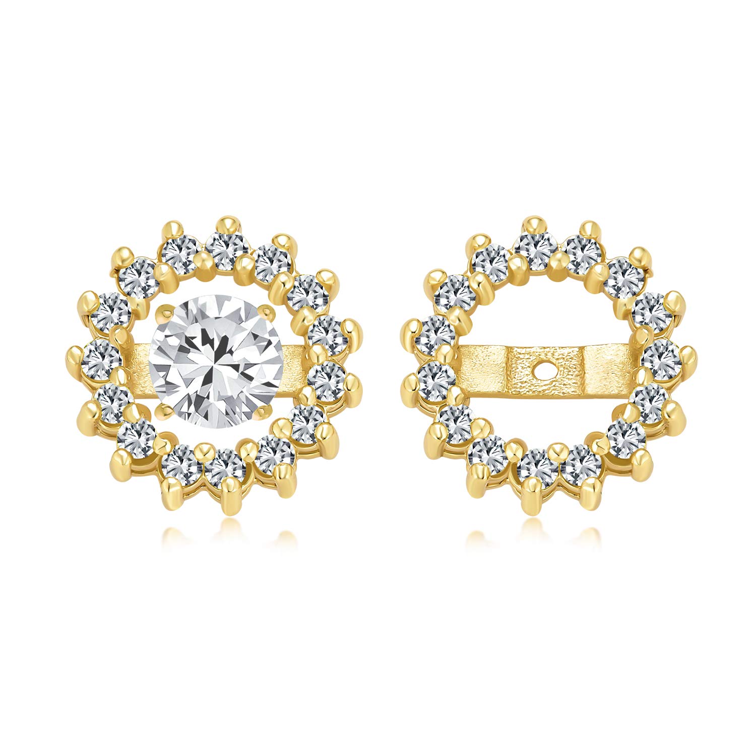 Cubic Zirconia CZ Halo Earrings Jacket For Studs For Women Gold Plated .925 Sterling Silver (Earrings Not Included) — image 1