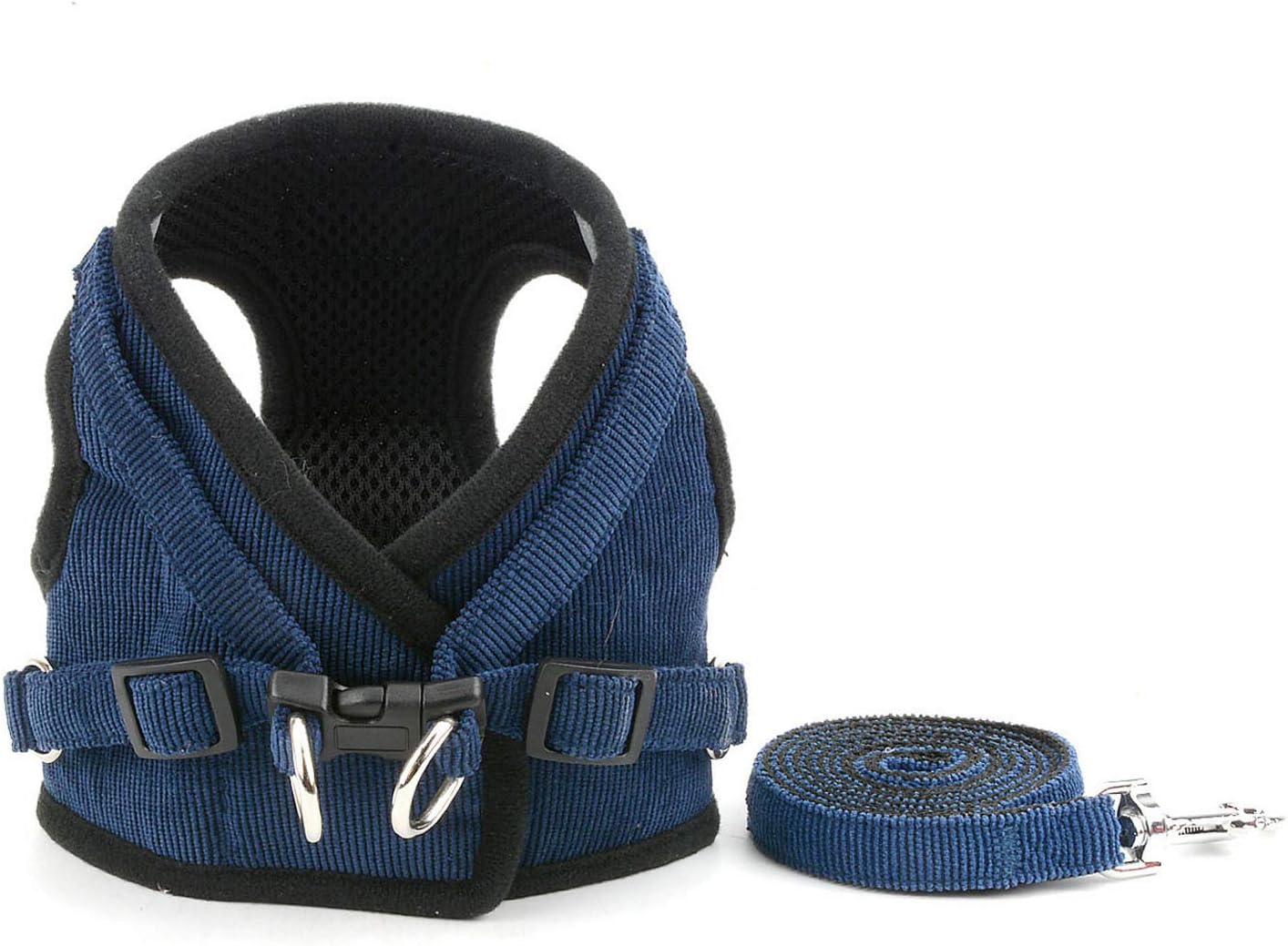 Zunea Corduroy Puppy Dog Cat Vest Harnesses and Lead Set No Pull Adjustable Reflective Step-in Small Dogs Pet Harness Escape Proof for Walking with Soft Mesh Padded Blue M - Image 4