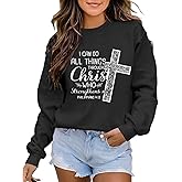 KEEVICI Christian Jesus Sweatshirts For Women Religious Bible Verse Cross Sweatshirt God Hoodie Faith Long Sleeve Shirts